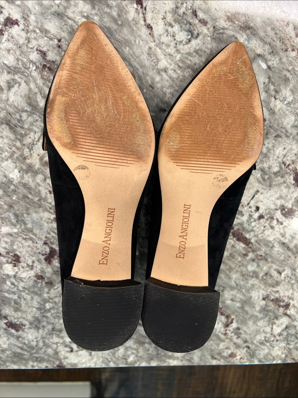 Enzo Angiolini Black Suede Pointed Loafers with Gold Studs - Picture 4 of 7